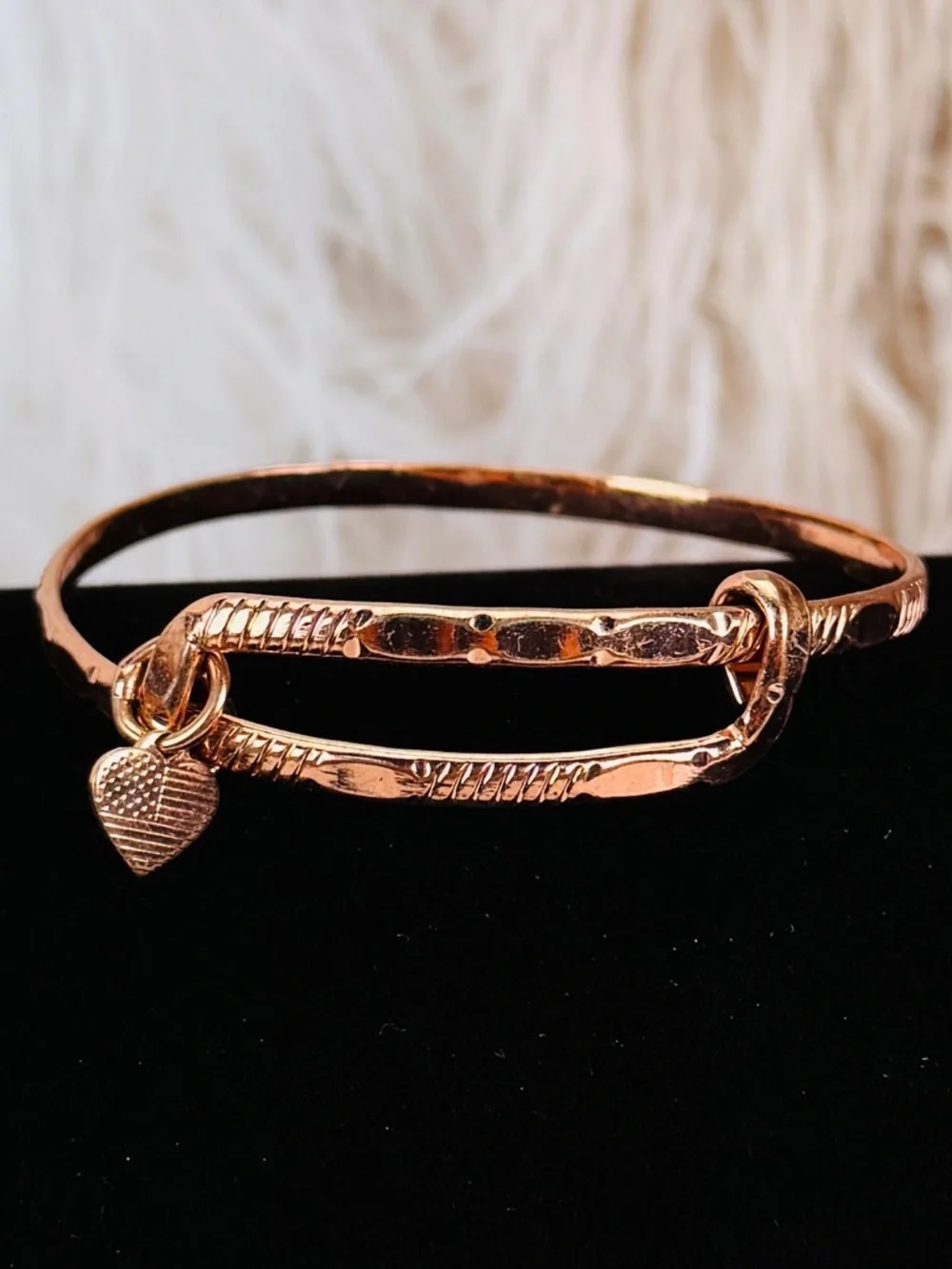 Rose Gold Tone Double-Band Heart Charm Bangle Bracelet